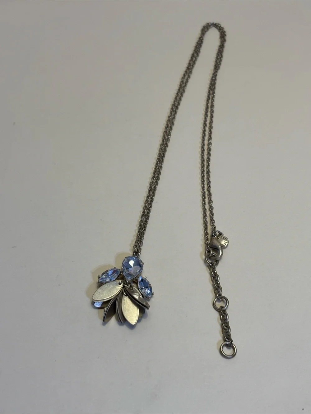 J.Crew Matte Gold Crystal Teardrop Pendant Necklace 30”+2”